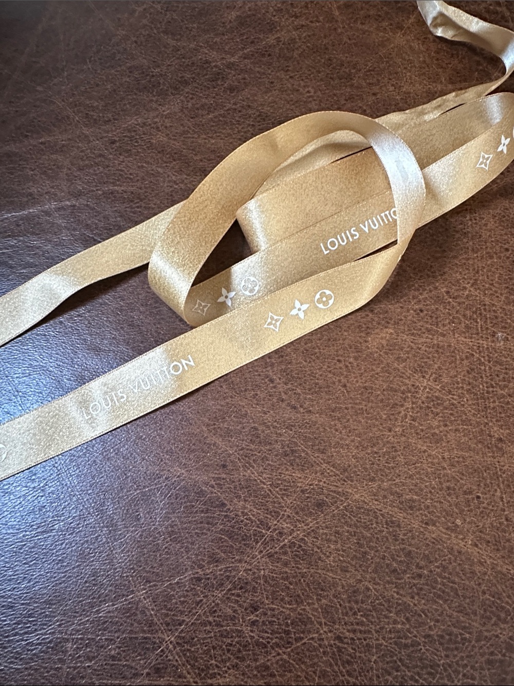 Louis Vuitton Champagne Gold Logo Ribbon with White Print